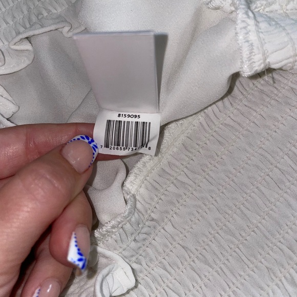 1. STATE Women’s White Balloon Long Sleeve V-neck Smocked Waist Blouse Top Small - Picture 13 of 16